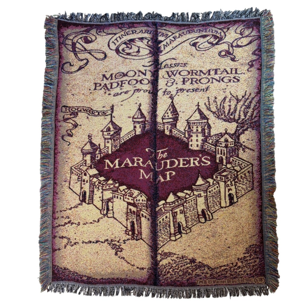 Harry Potter Marauders Map Woven Tapestry Throw Blanket 58x46 Padfoot Moony